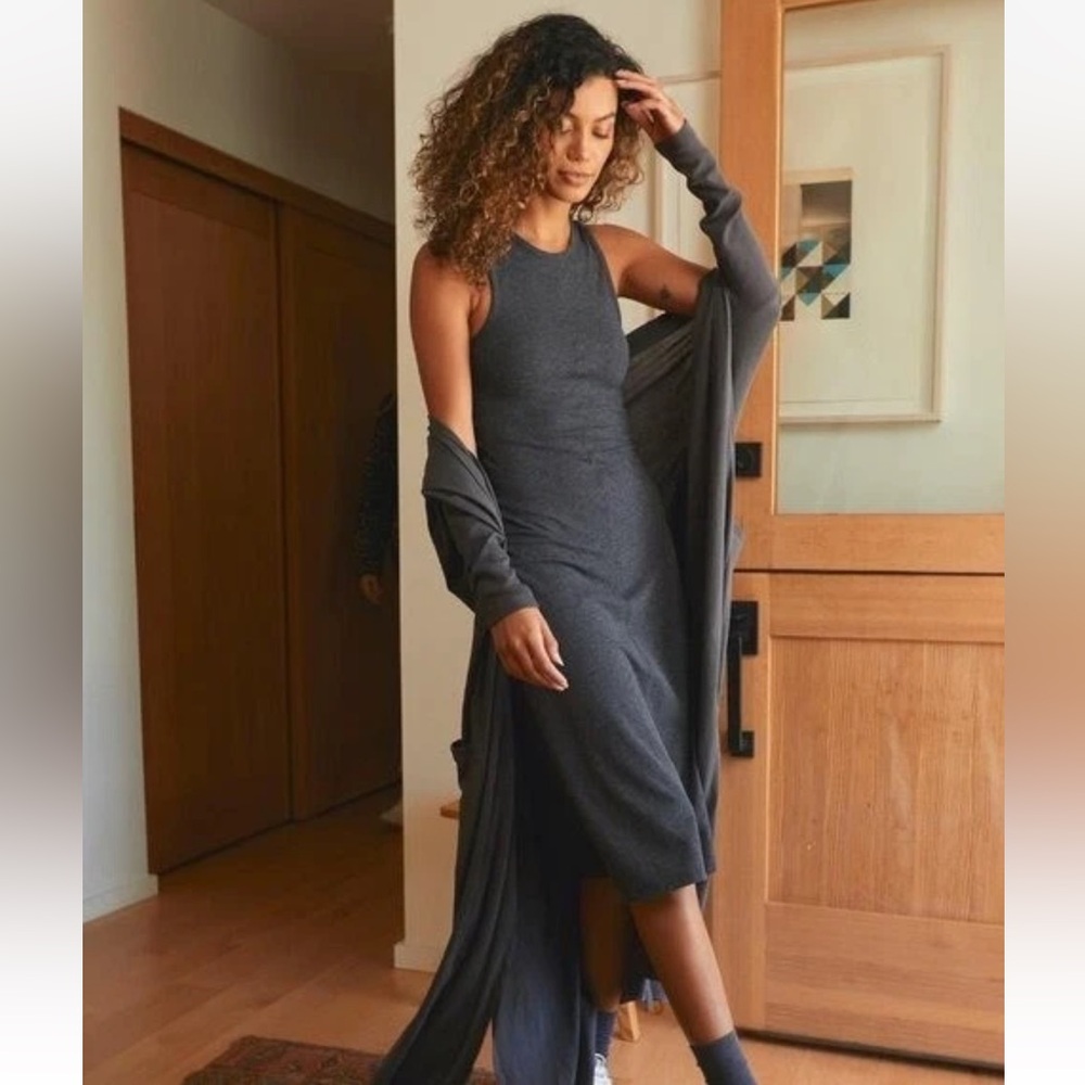 LUNYA Restore Fitted Midi Lounge Tank Dress Gray Heathered Stretch Size S